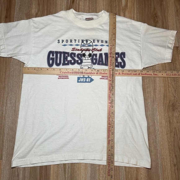 Vintage 90s GUESS GAMES Sporting Events Graphic T-Shirt Mens Large White USA‎ - Picture 5 of 8